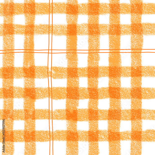 Orange Plaid Gingham Madras Check Hand Drawn Background Pattern Overlay