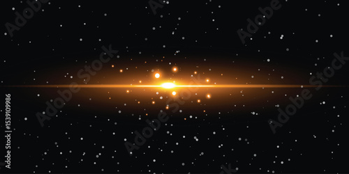 a bright yellow cosmic glow or a starburst with rays in deep space dotted with small stars