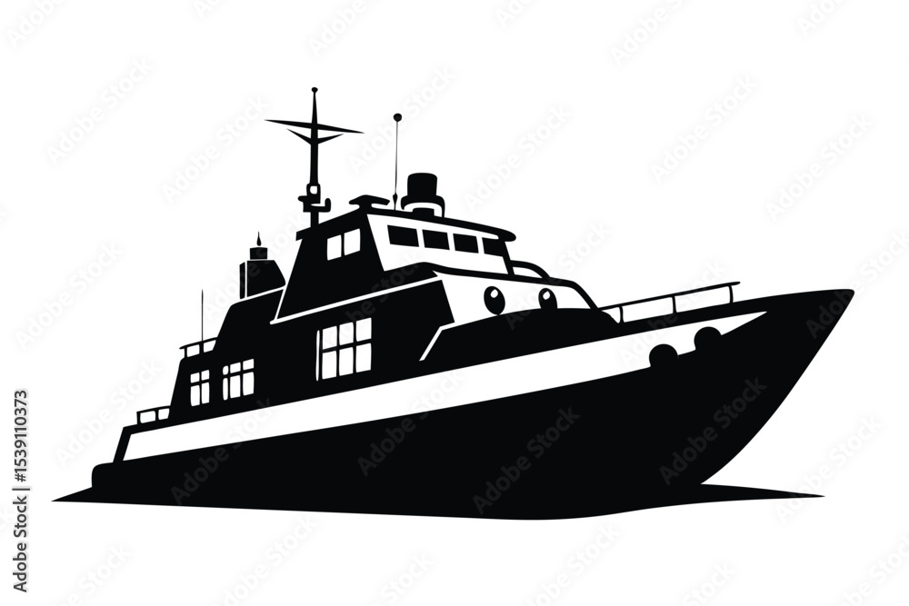 Fototapeta premium Monochromatic Silhouette of a Classic Motor Yacht Navigating the Open Water a Symbol of Luxury and Maritime Exploration