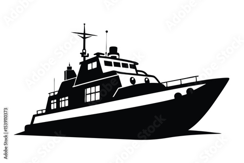 Monochromatic Silhouette of a Classic Motor Yacht Navigating the Open Water a Symbol of Luxury and Maritime Exploration