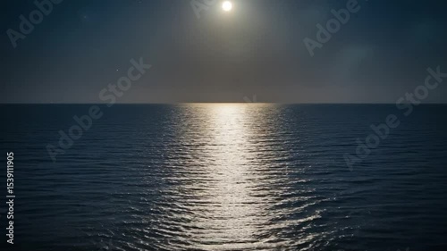 Serene Night Ocean Under a Full Moon Reflection