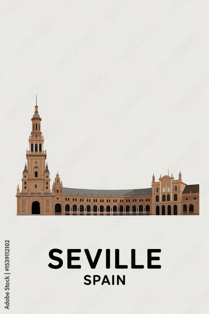 Obraz premium Vintage Travel Poster of Plaza de España in Seville, Spain