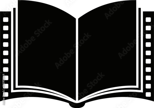 Open book film reel concept for storytelling cinema literature and creative movie adaptation design editable stock vector illustration