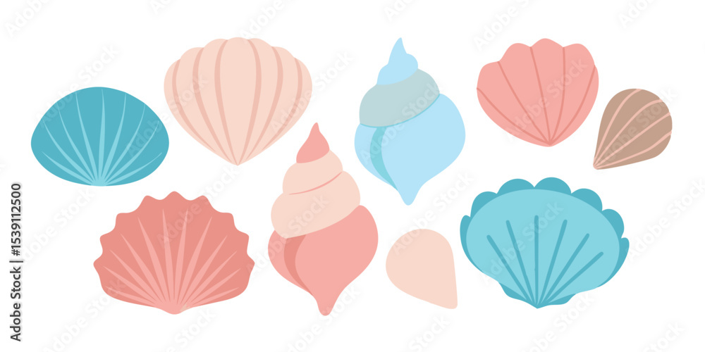 Obraz premium A delightful collection of hand drawn vector seashells in pastel colors suitable for various design projects with transparency elements