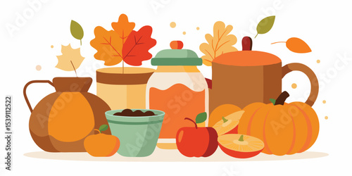 A delightful and stylized fall harvest arrangement featuring gourds apples and decorative leaves with transparent background for versatile design applications
