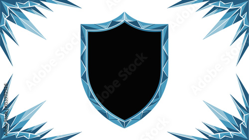 Ice shield frame template with crystal design for logo or text vector illustration 100 characters editable stock vector illustration