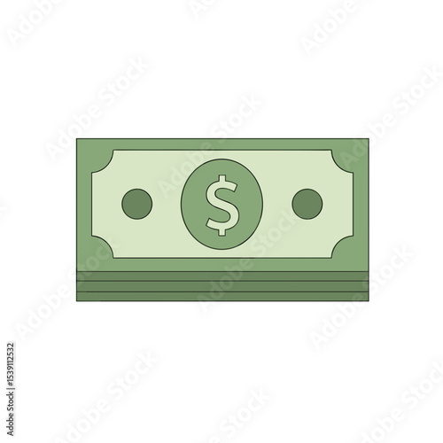 Paper cash icon in flat design with green colors and currency symbol  