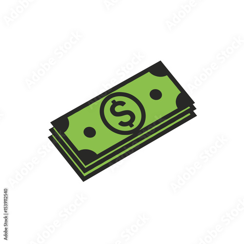 Paper cash icon with green bills stacked and flat design  