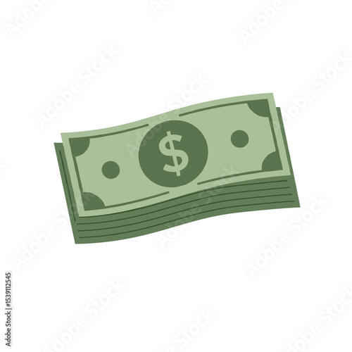 Paper cash icon with stacked dollar bills in green color  
