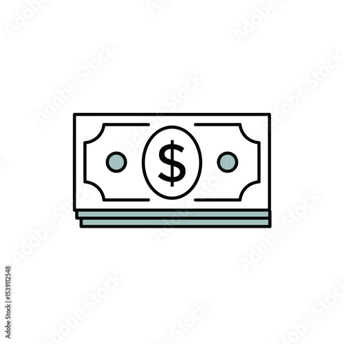 Paper cash icon with dollar sign in simple flat design  