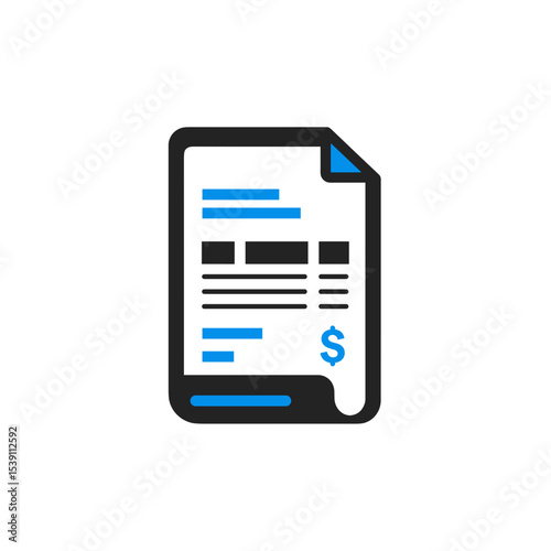 Receipt paper icon with detailed layout and dollar sign symbol  