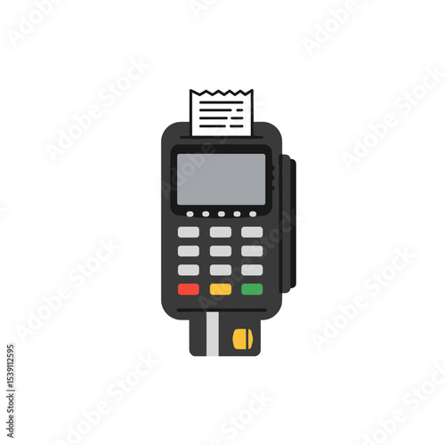 POS terminal device icon in flat design with receipt printing  