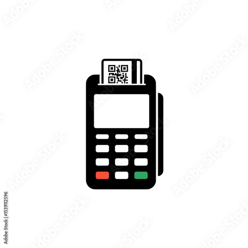 POS terminal device icon with QR code on simple white background  