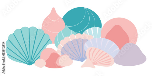 Abstract illustration of various seashells in pastel colors a perfect summer vacation illustration set that can be used in many design projects
