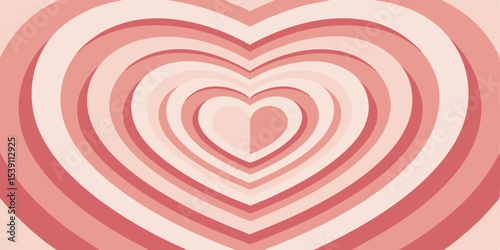 Abstract heart illustration featuring concentric shapes in various shades of red and pink ideal for romantic projects and summer vacation illustration set