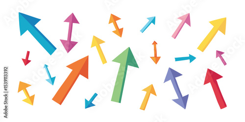 Colorful arrows illustration displaying diverse directions on a white background representing choice and progression in summer vacation illustration set