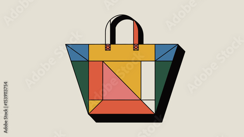 Abstract geometric tote bag illustration colorful design modern art shopping bag graphic design artwork editable stock vector illustration