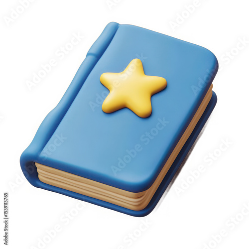 Blue book with yellow star icon isolated on transparent background