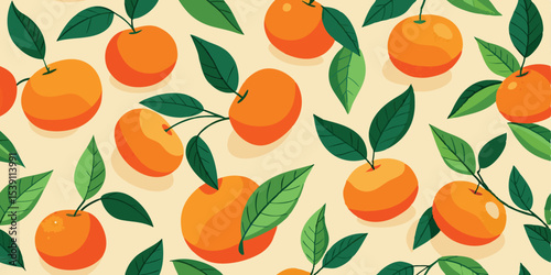 Delightful seamless pattern featuring hand drawn oranges with green leaves perfect for summer vacation illustration set and various design projects