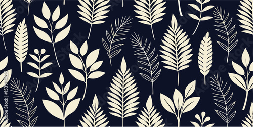 Elegant botanical seamless pattern featuring cream colored leaves and plants seamlessly arranged for various summer vacation illustration set design projects