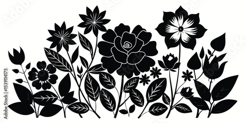 Elegant floral silhouette illustration set of various flowers and greenery perfect for invitations cards posters and decoration
