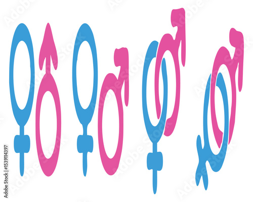 inclusive gender identity symbols in pink and blue representing male, female, transgender and non-binary diversity