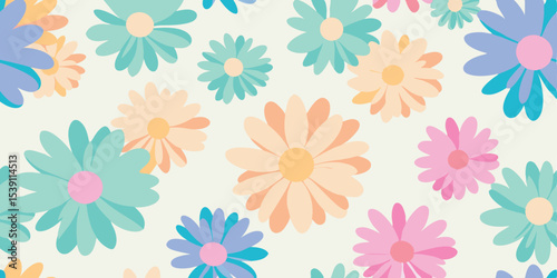 Seamless pattern design featuring playful floral arrangements in soft pastel colors perfect for creating various creative summer vacation illustration set projects.