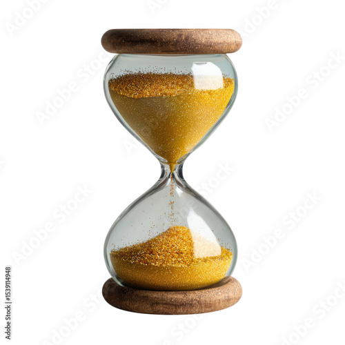 Hourglass with yellow sand isolated on transparent background