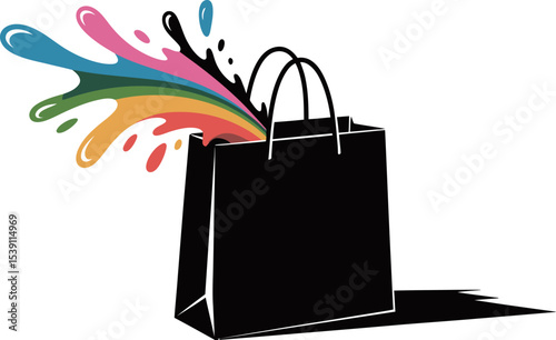 Shopping bag with colorful splash vector illustration for retail and creative design concept use case editable stock vector illustration