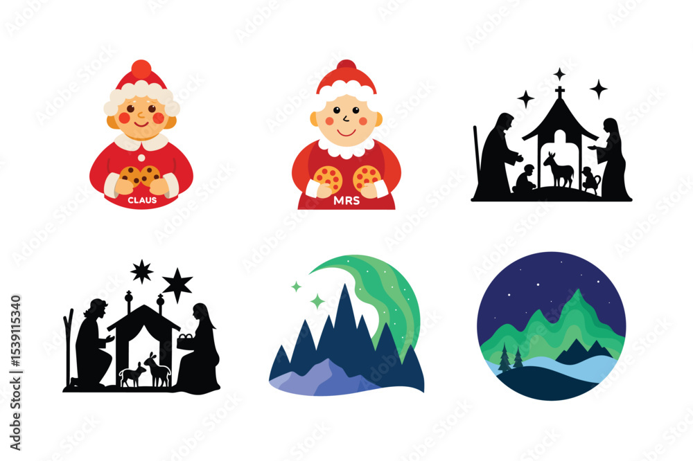 Naklejka premium Set of Christmas Day vector Silhouette illustration