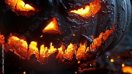 Spooky Halloween Pumpkin with Glowing Eyes at Night