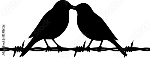 Love Birds on Barbed Wire Silhouette – Peace Symbol Vector for Freedom, Hope, and Anti-War Design