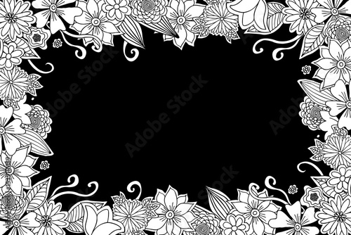 A frame with hand-drawn flowers on black background