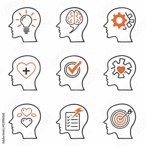 Human Mind Icons Ideas, Creativity, Innovation, and Problem-Solving