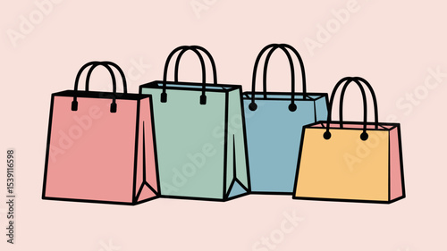 Illustration of colorful shopping bags for retail therapy and purchase with handles and outlines art 100 editable stock vector illustration