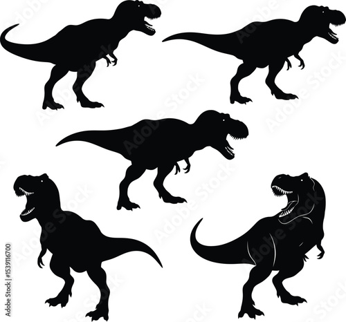 T-Rex Dinosaur Silhouettes Vector Set - Isolated on White Background