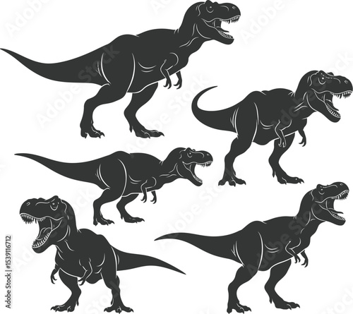 T-Rex Dinosaur Silhouettes Vector Set - Isolated on White Background