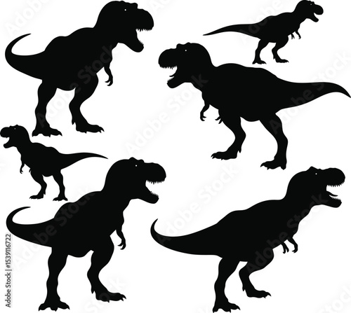 T-Rex Dinosaur Silhouettes Vector Set - Isolated on White Background