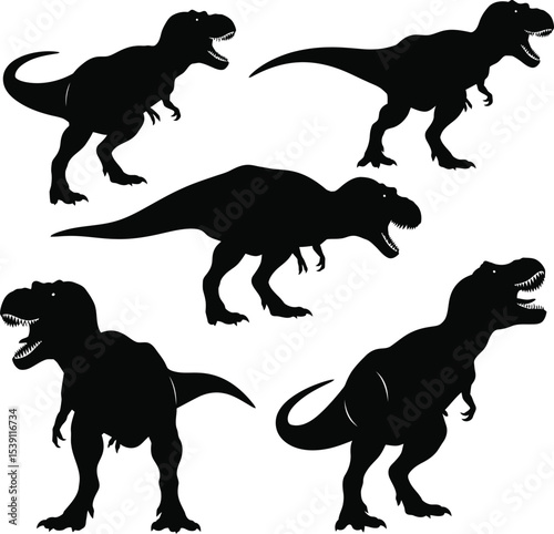 T-Rex Dinosaur Silhouettes Vector Set - Isolated on White Background