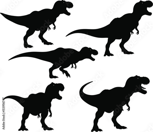 T-Rex Dinosaur Silhouettes Vector Set - Isolated on White Background