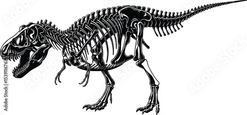 T-Rex Dinosaur Skeleton Negative Space Silhouette Illustration