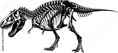 T-Rex Dinosaur Skeleton Negative Space Silhouette Illustration