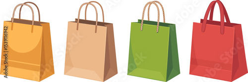 Colorful shopping bags vector illustration retail merchandise paper bags handle bags market purchase 100 editable stock vector illustration