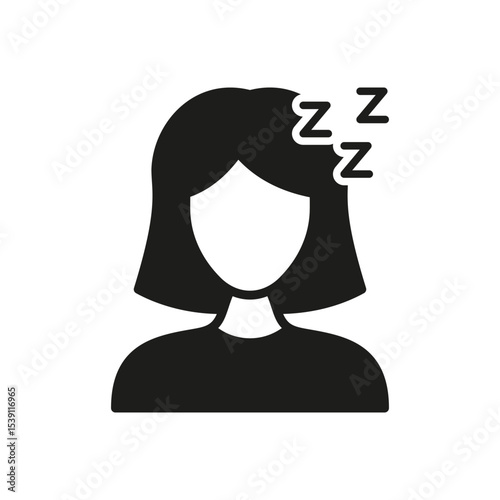 Female Sleeping Solid Icon. Rest, Relaxation, And Sleep Silhouette Symbol. Peaceful Slumber And Nighttime Resting Concept. Isolated Vector Illustration