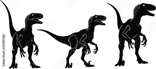 Velociraptor Dinosaur Silhouette Vector Set - Prehistoric Animal Collection