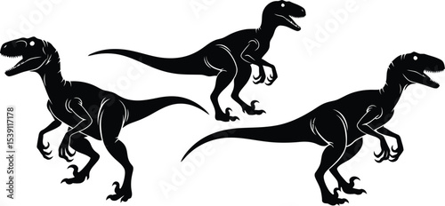 Velociraptor Dinosaur Silhouette Vector Set - Prehistoric Animal Collection