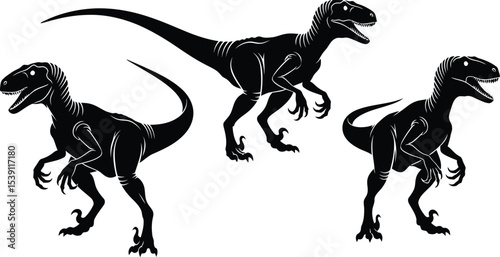 Velociraptor Dinosaur Silhouette Vector Set - Prehistoric Animal Collection