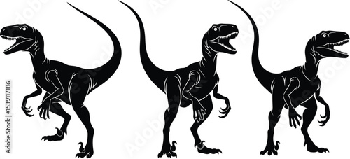 Velociraptor Dinosaur Silhouette Vector Set - Prehistoric Animal Collection