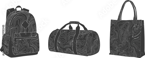 Backpack duffel tote bag vector illustration travel gear luggage accessories fashion design style pattern editable stock vector illustration