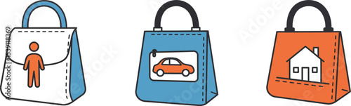 Conceptual illustration of bags representing personal assets like people car and home ownership concept editable stock vector illustration